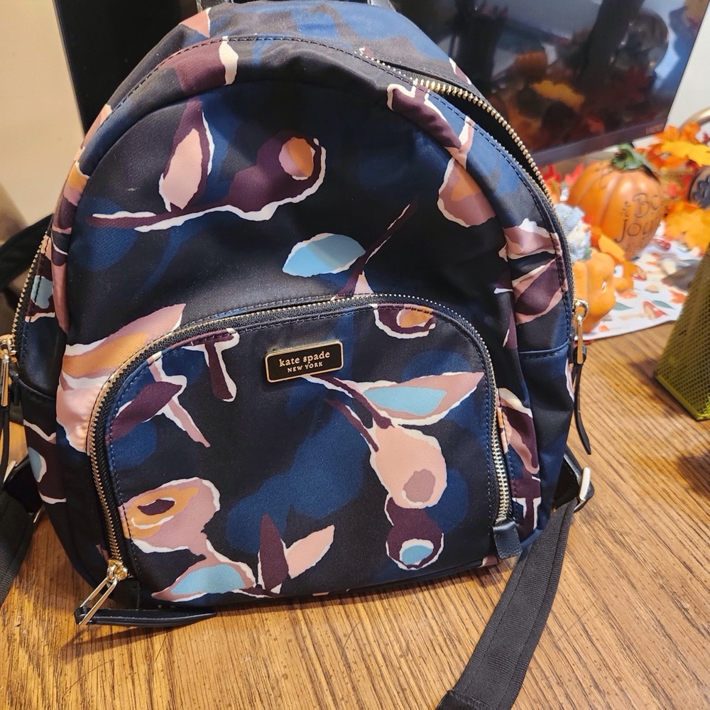 Kate Spade Women's Backpack - Navy and Peach Floral